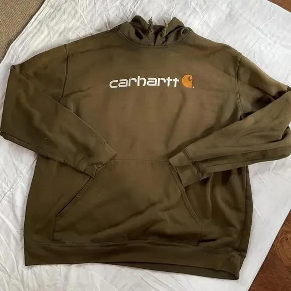 Vintage Carhartt Spell-Out Hoodie - Olive Green Rare 2XL - Picture 3 of 9